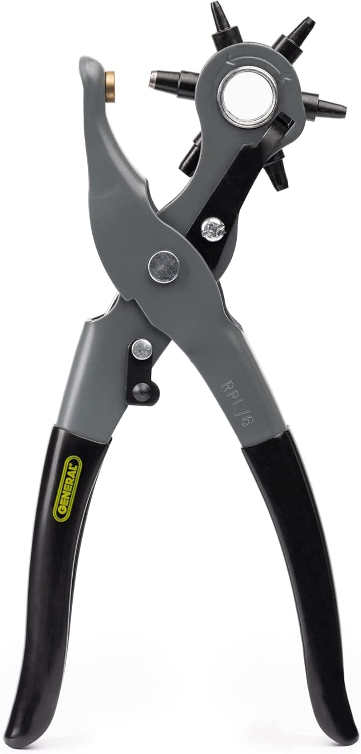 General Tools 72 Leather Hole Punch Tool - 6 Multi-Hole Sizes for Leather, Rubber & Plastic