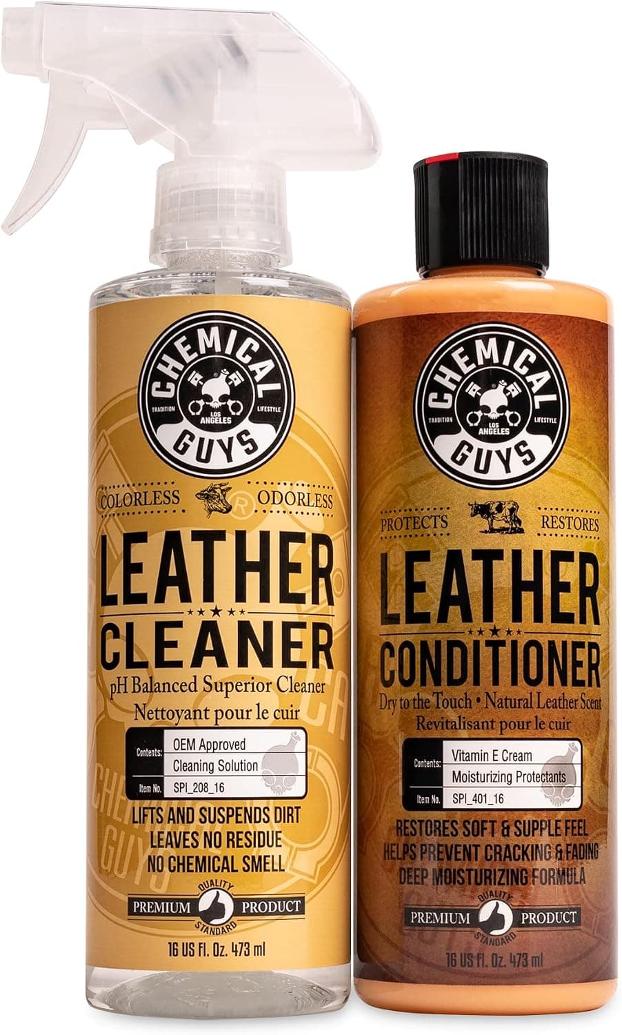 Chemical Guys Leather Cleaner & Conditioner Kit for Cars & Home, 2 x 16 oz, pH-Balanced