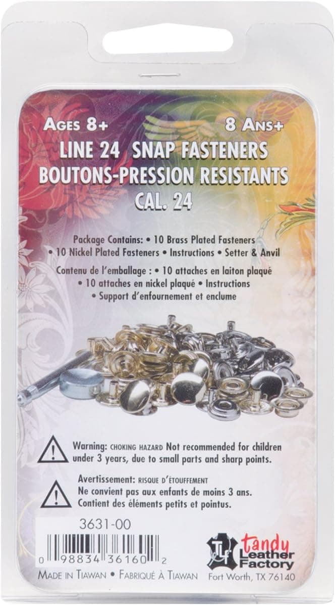 Tandy Leather Easy-to-Do Line 24 Snaps and Setter - Heavy Duty Snap Fasteners for Leather Bags, Belts, and Straps