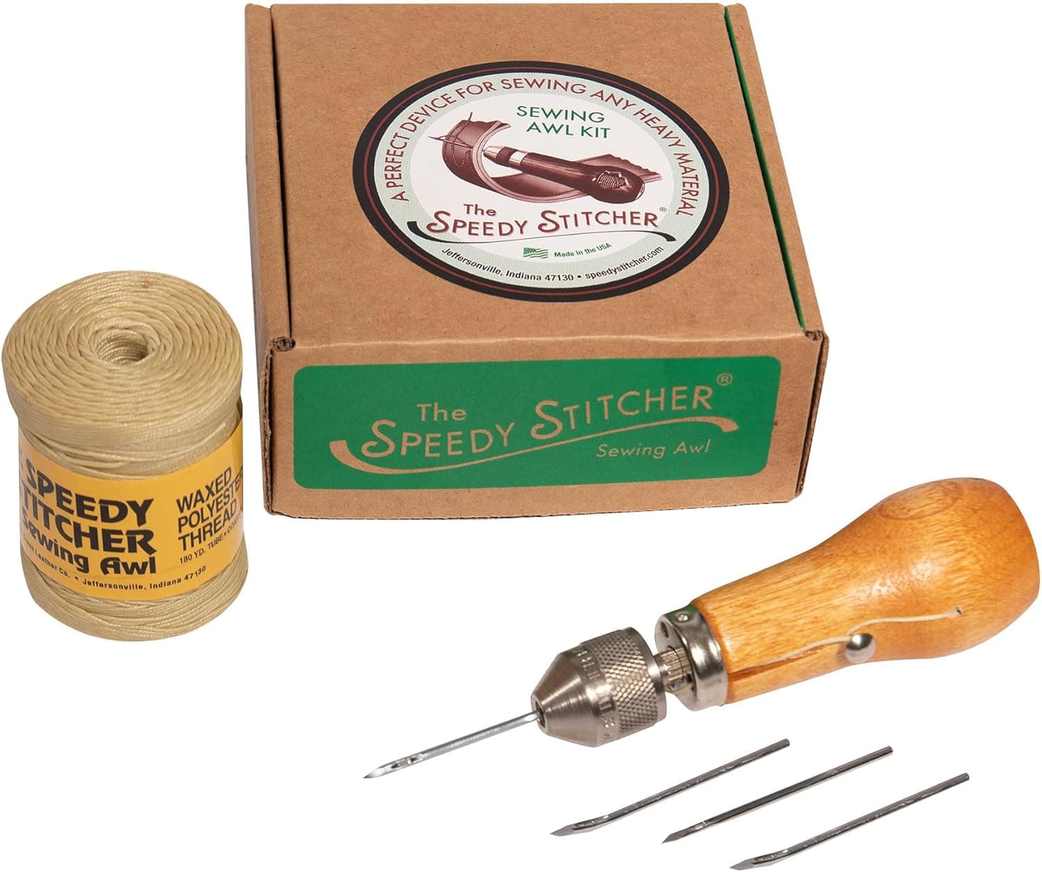 Speedy Stitcher Sewing Awl Kit with 180-yard Tube of Thread for Heavy Material & Fabric Repair
