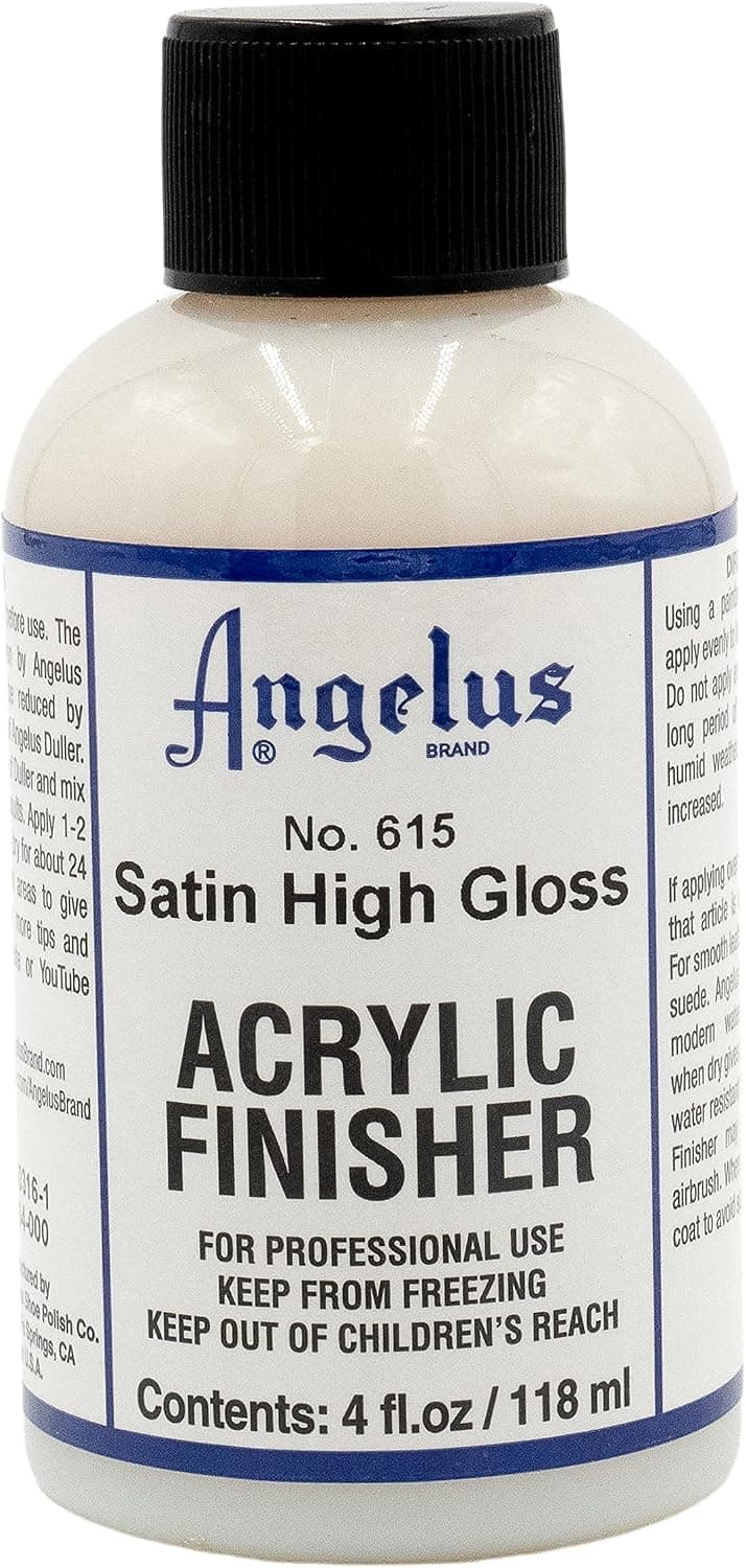 Angelus Satin High Gloss Acrylic Finisher - Flexible Clear Coat for Leather Shoes, Bags, Jackets & Accessories, No. 615 - 4 fl oz