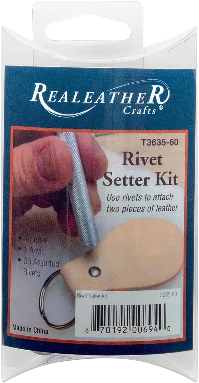 Realeather Rivet Setter Tool Kit for Leathercrafting with Setter, Anvil, and 60 Assorted Rivets