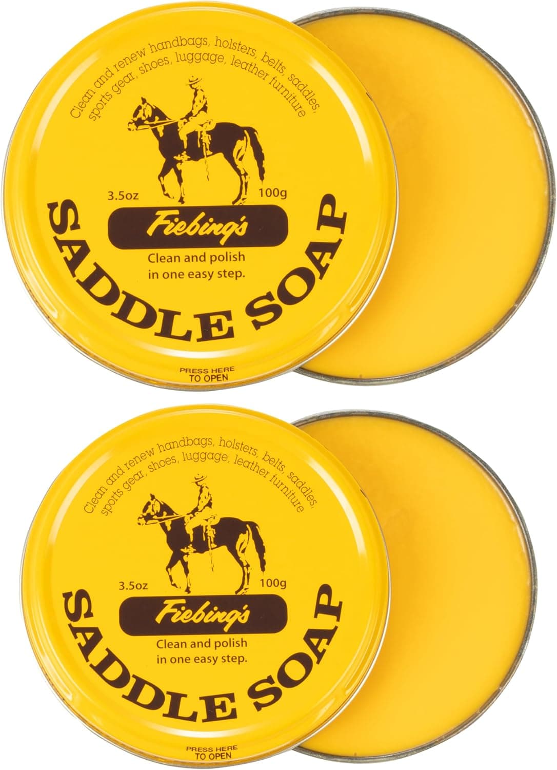 Fiebing's Yellow Saddle Soap for Leather (2 Pack, 3.5 oz Each) - Leather Cleaner & Conditioner