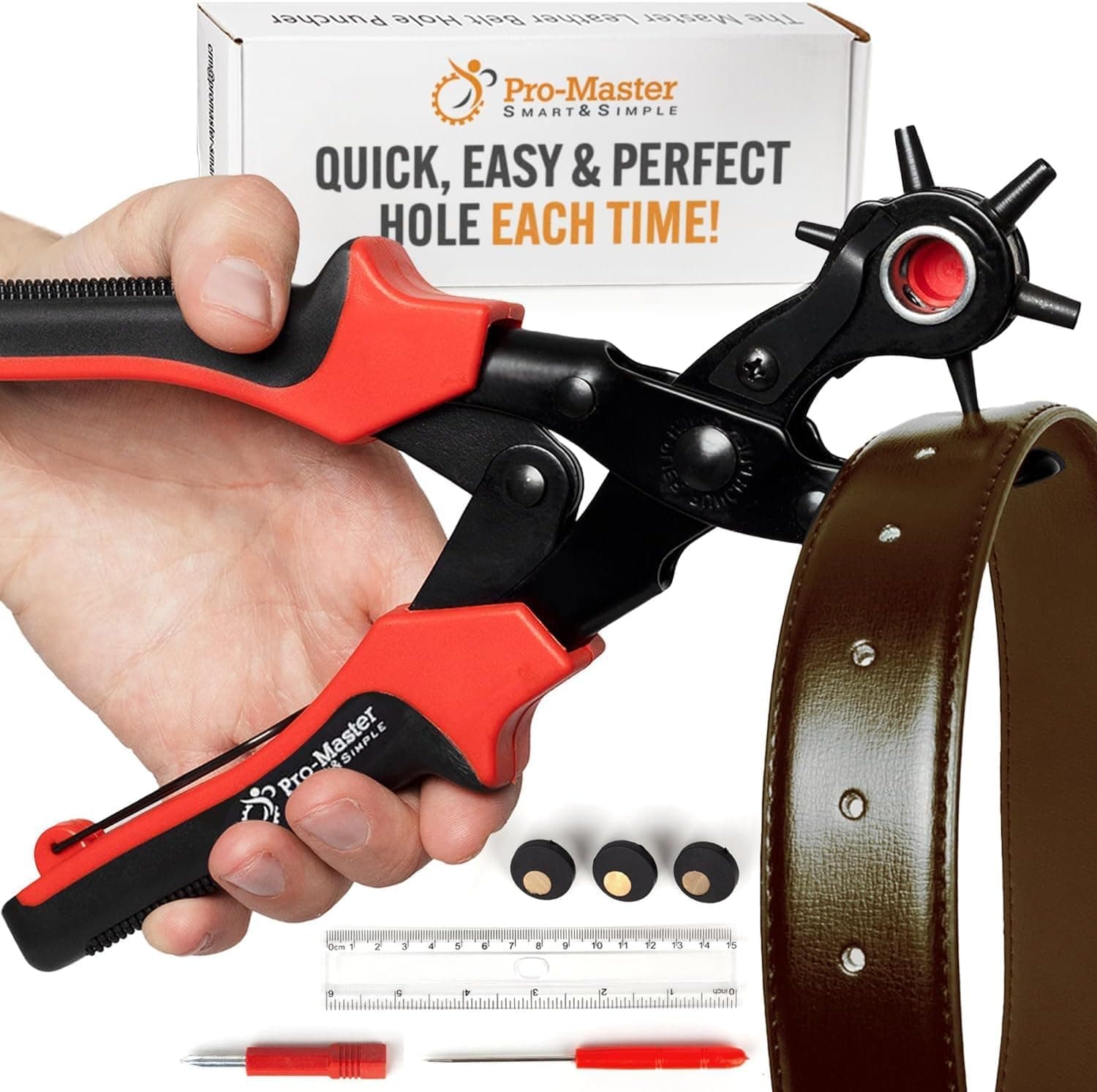 Pro-Master Belt Hole Puncher for Leather - Heavy Duty Double Lever Action 2mm to 4.5mm Punching Kit