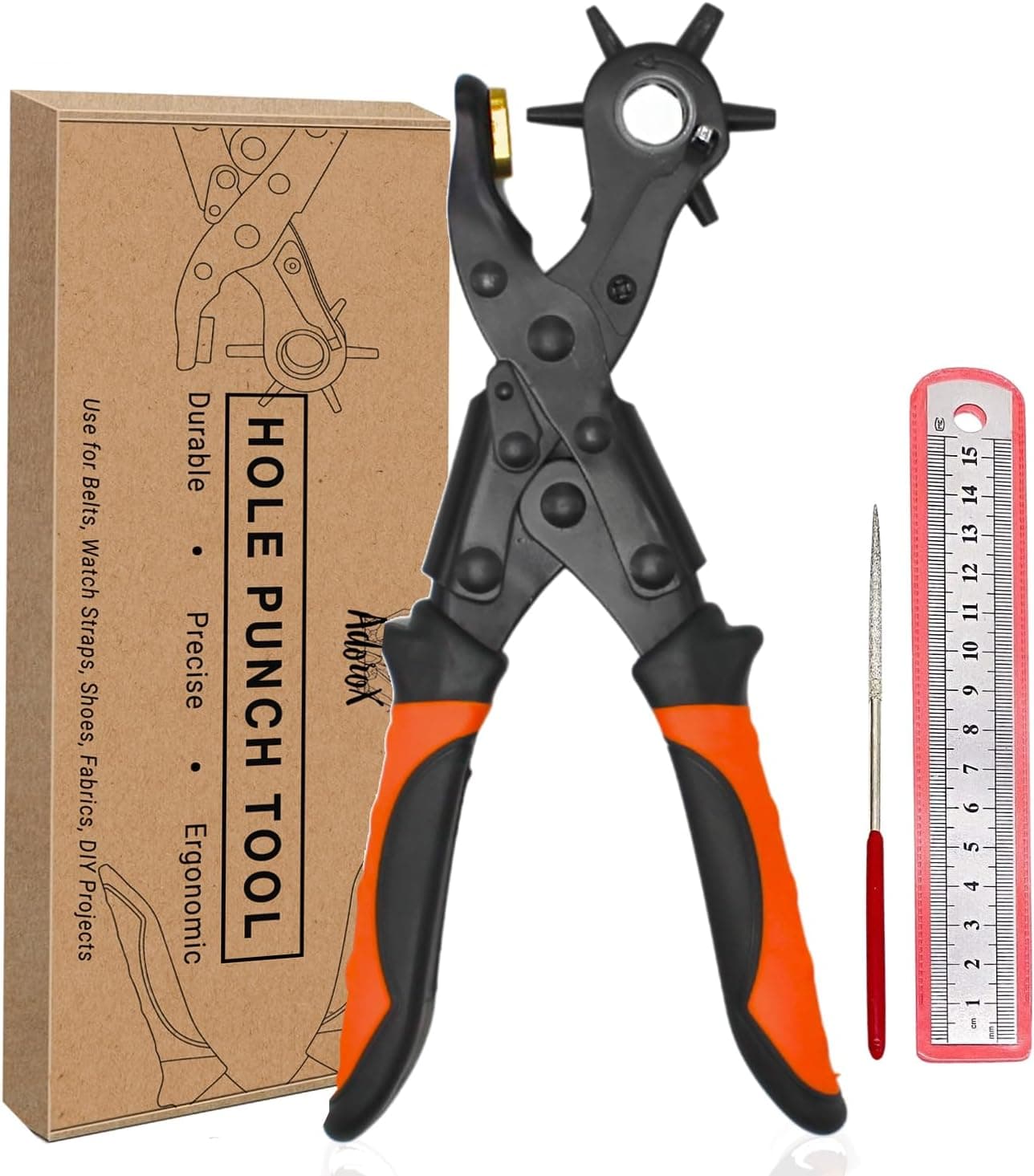 Adorox Industry Grade Professional Heavy Duty 6 Size Hole Punch for Leather Belts, Handbags