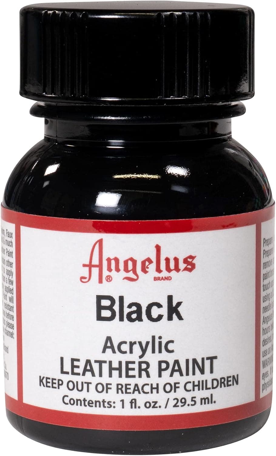 Angelus Acrylic Leather Paint, 1 Fl Oz, Black - Professional Flexible, Crack, Scratch, Peel Resistant Leather Paint