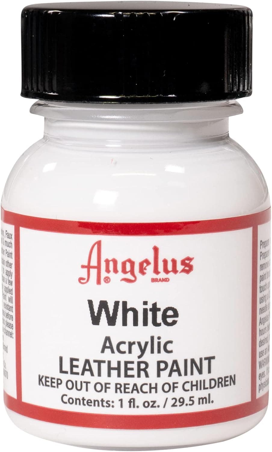 Angelus Acrylic Leather Paint, 1 Fl Oz, White - Professional Flexible, Crack, Scratch, Peel Resistant Leather Paint