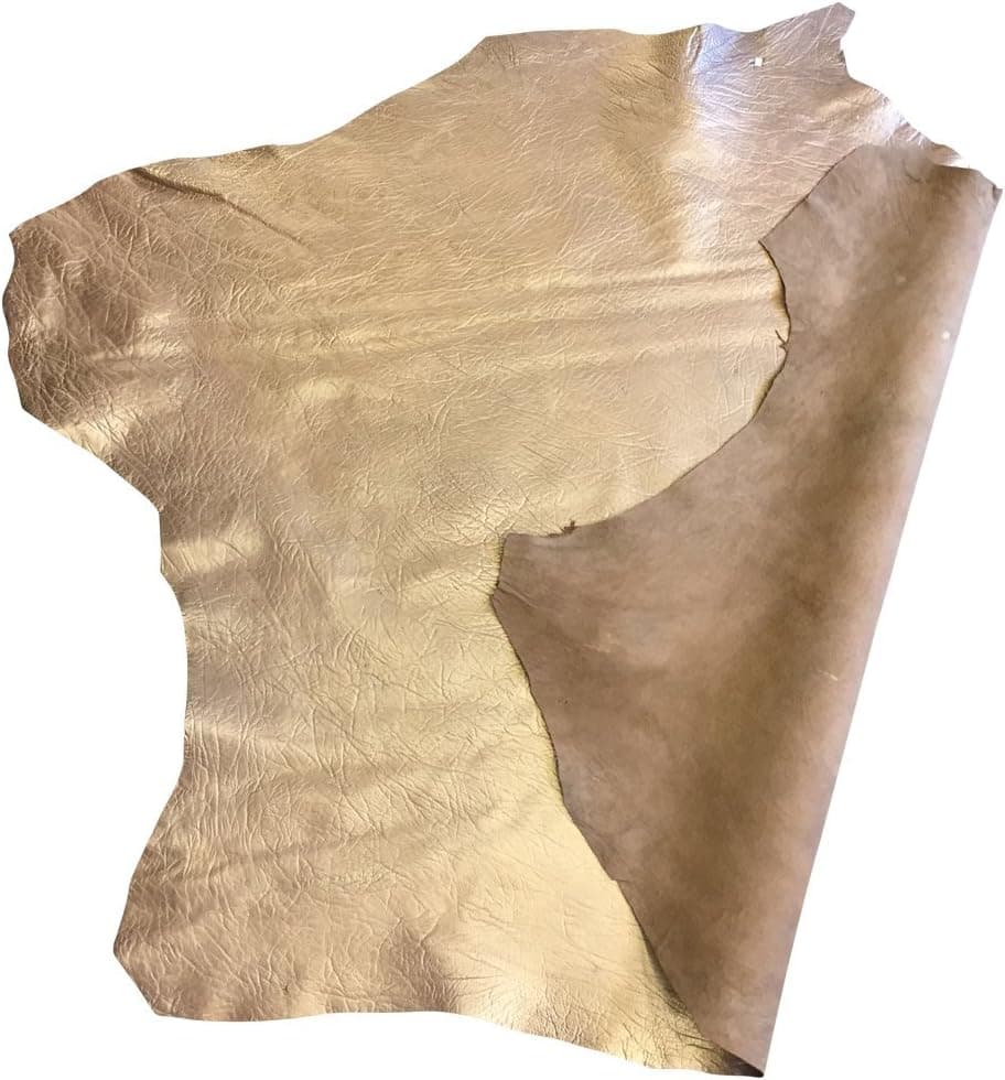 Craft Genuine Leather Hide - Quality Lambskin - Dark Champagne Color - 4 sq ft - Pearlescent Finish - Soft Thin Upholstery Fabric - Sewing Material
