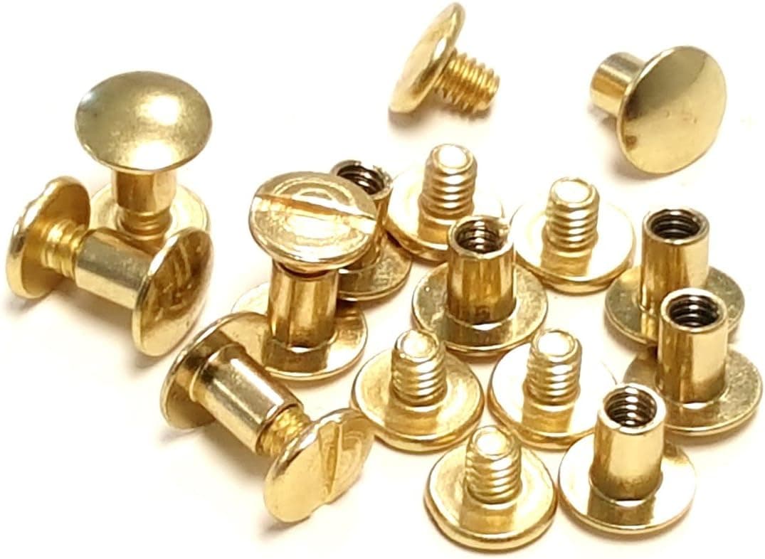 10 Pack 3/8" Solid Brass Gold Chicago Screws Leather Repair Screw Post Fastener