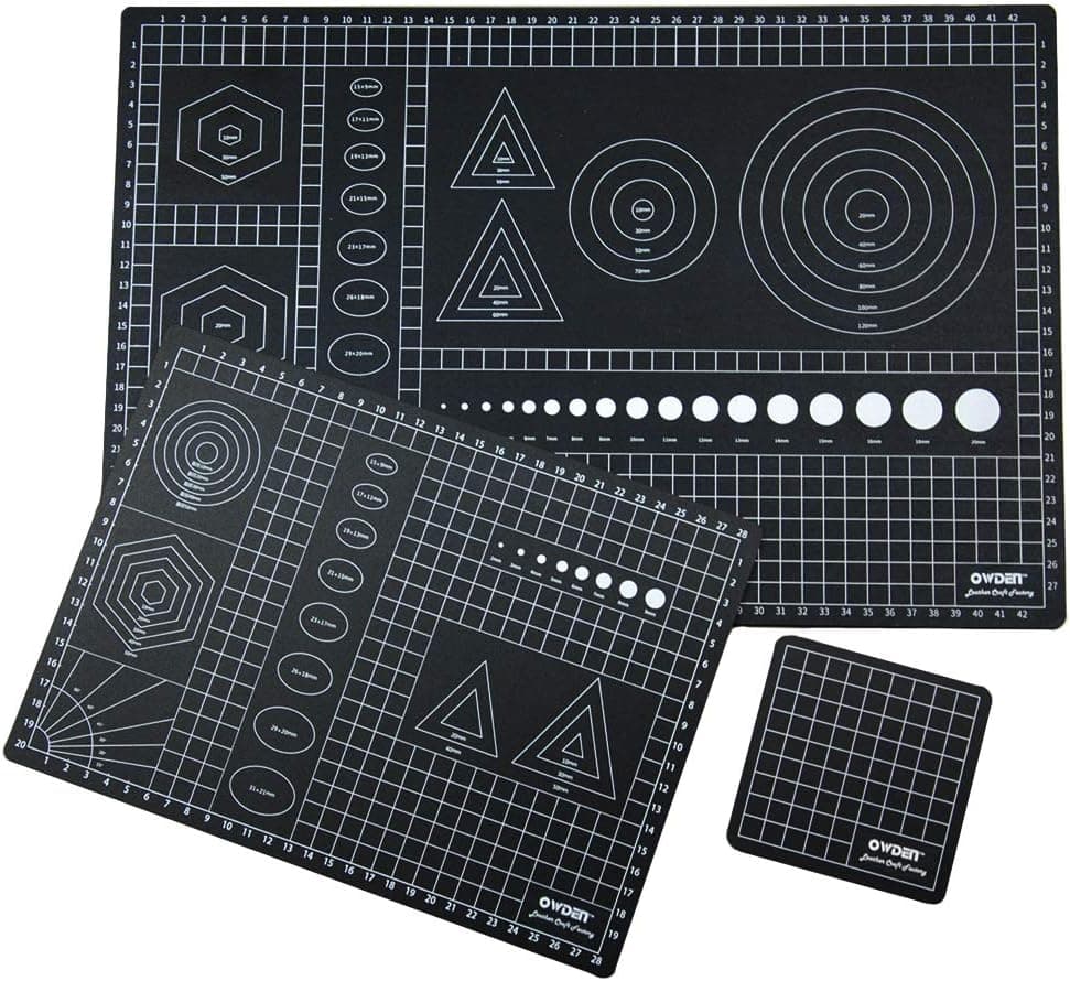OWDEN 3Pcs Self Healing Double Sided Cutting Mat Set (A3 + A4 + 4x4) for Leather and Craft