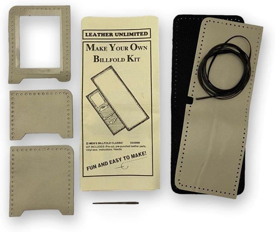 Leather Wallet Making Kit - Make Your Own Billfold Kit - DIY Leather Craft Accessory - DIY Vintage Unisex Bifold Making Kits for Wallets Purse
