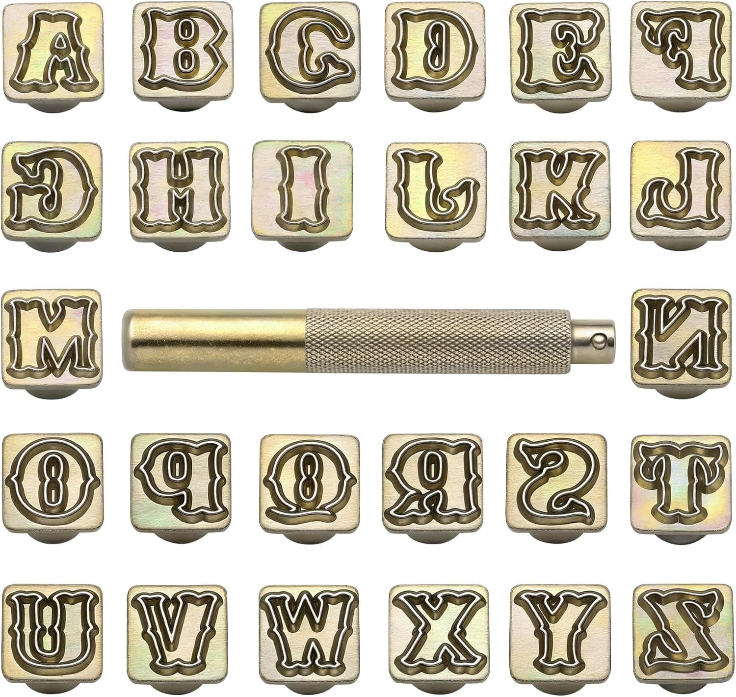 Yoption 27Pcs Capital Letter Leather Stamps Kit 1/2 Inch 13mm, Alphabet Leather Craft Stamping Tools Set