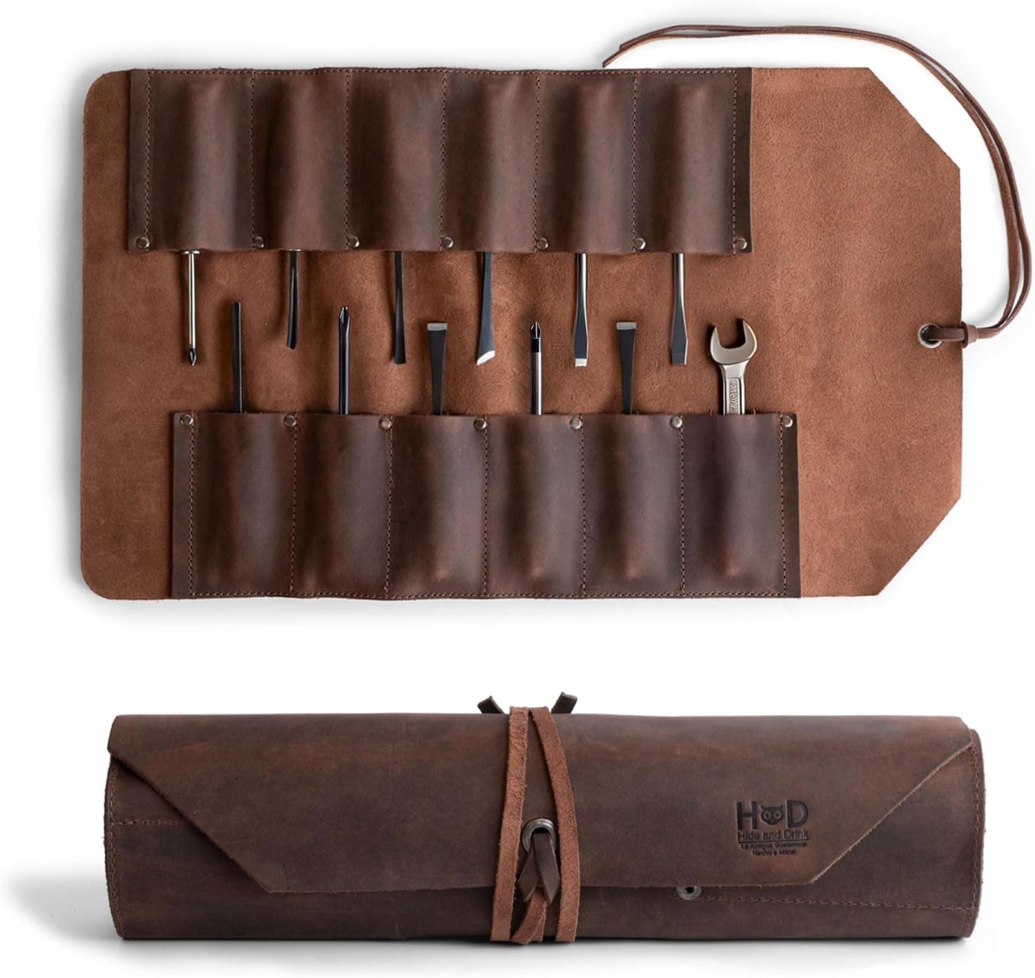 Leather Tool Bag Roll Up, 12 Slot Heavy Duty Tool Roll Bag Organizer, Portable Tool Wrap Roll Bag