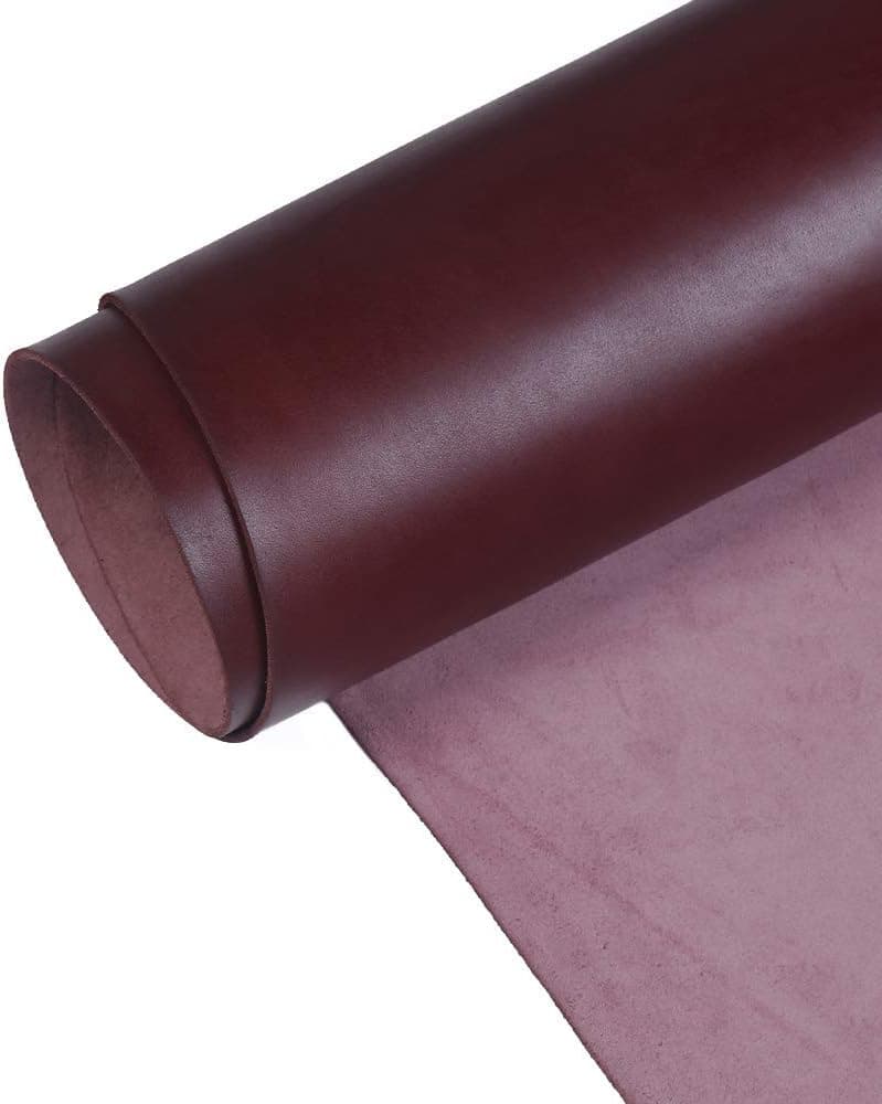 WUTA New Waxed Bull Vegetable Tanned Leather Piece Quality DIY Genuine Leather Material Full Grain Cowhide, 8.8"x10.4" Burgundy Red