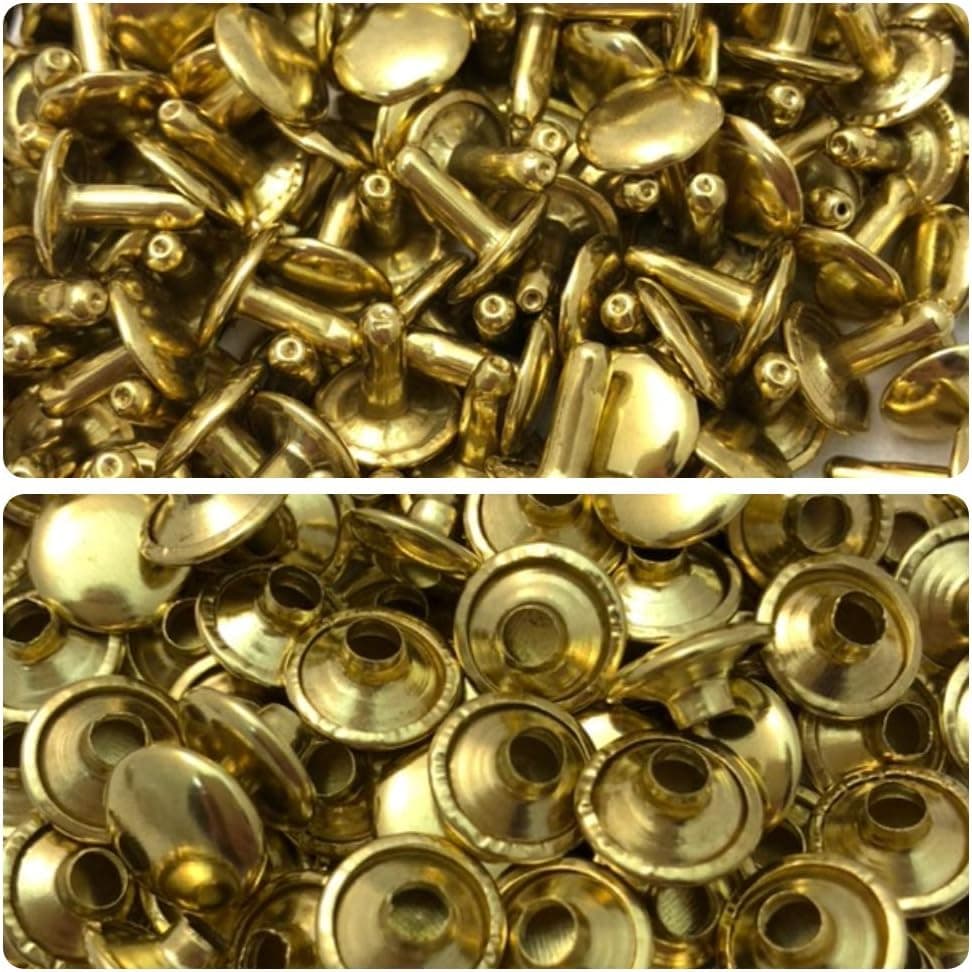Leather Rivets Kit - Double Cap Rivets for Leather - Tubular Rapid Metal Rivet Studs (3/8" Long Stem - 1000 Set, Brass)