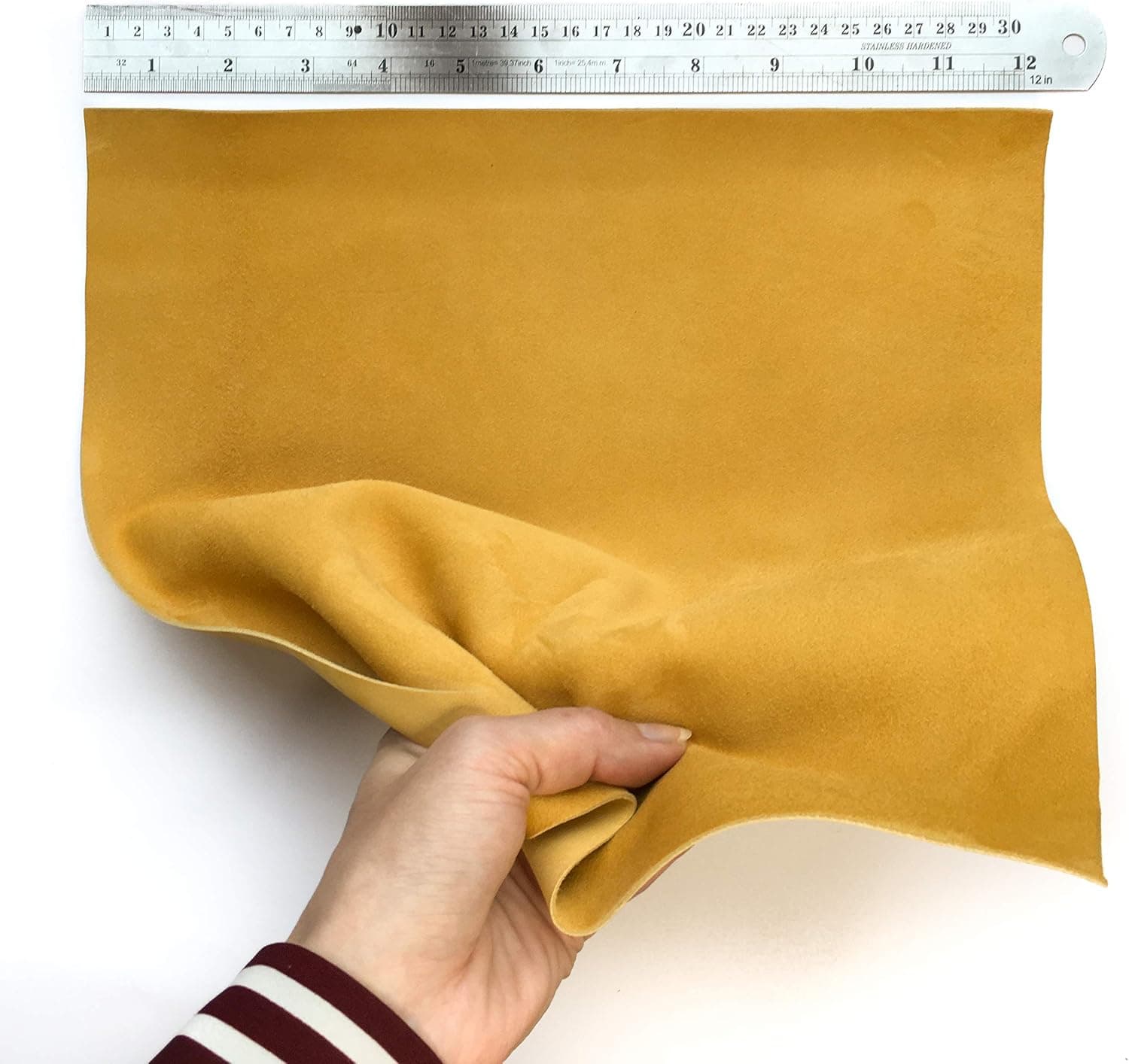 Genuine Yellow Suede Hide: Real Leather Sheet for Crafts Tanned Leather Suede Fabric (Mineral Yellow, 12x12In/30x30cm)
