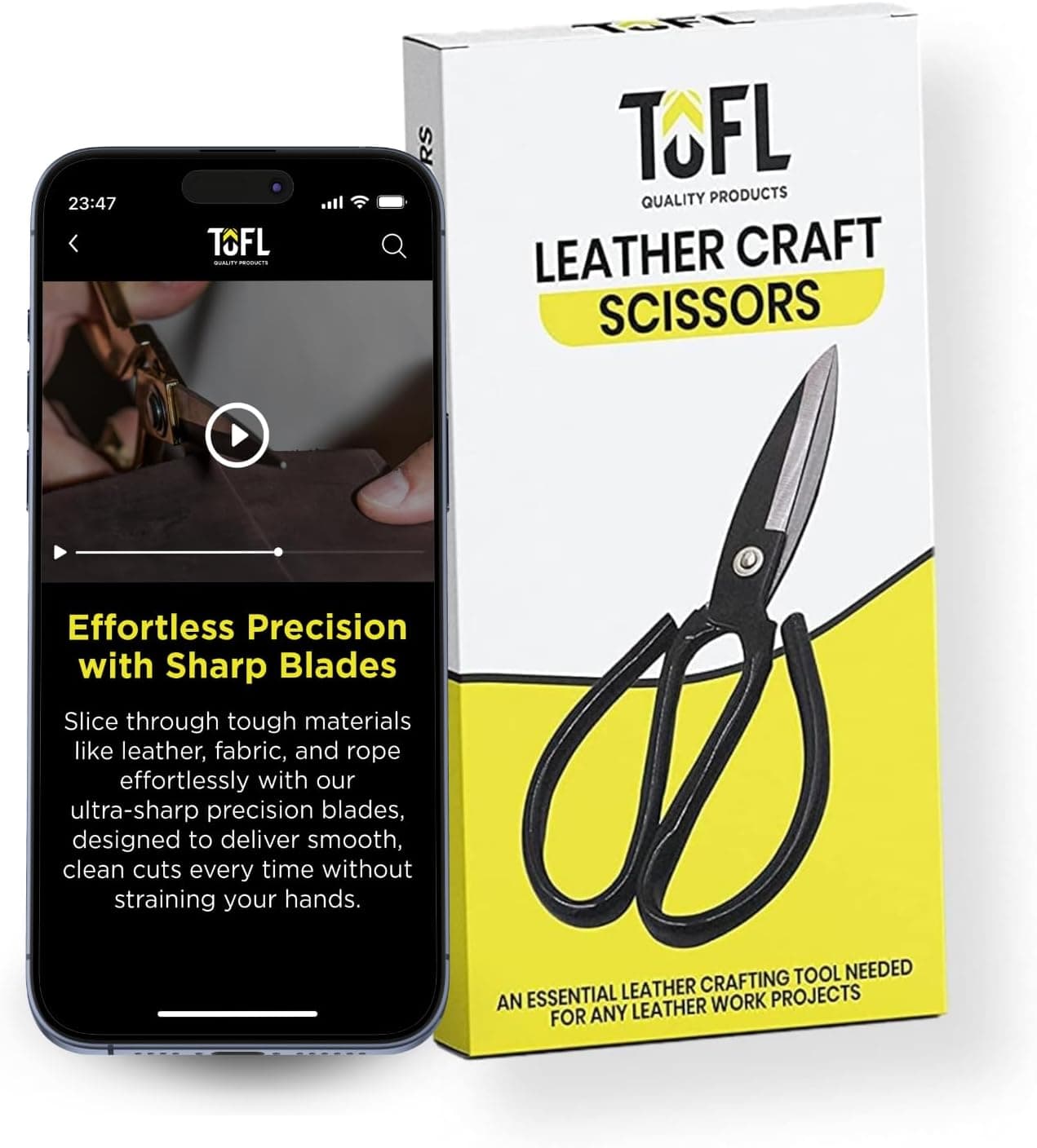 TOFL Leather Craft Scissors - Heavy Duty Shears for Cutting Thick Hide, Magnesium Steel, 7.3 Inches