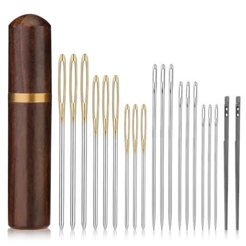 ZMAAGG Leather Sewing Needles, Needle Bottle, 21 PCS 3 Sizes Leather Needle | Leather Big Eye Needle, Leather Lacing Needles for Hand Stitching and Sewing, DIY Craft