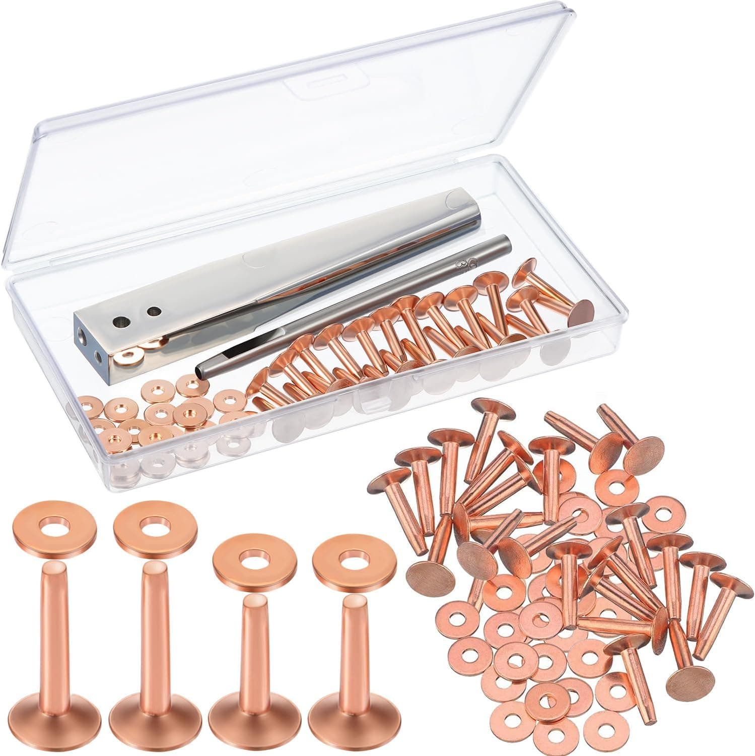 Hotop 50pcs Copper Rivet and Burr Washers for Leather Work #9 and #12 Brass Rivets with Setting Tool and Hole Punch Cutter Kit