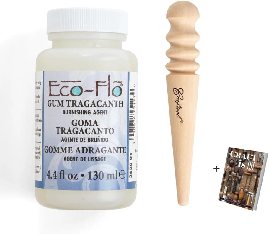 Tandy Leather Eco Flo Gum Tragacanth 4.4floz 2620-01 & Multi Size Wood Slicker 8121-00 Edge Leather Burnishing Gum Tool Set