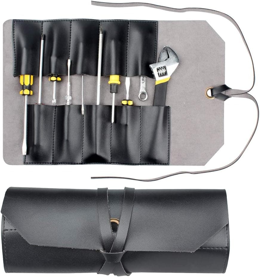 Kani Tool Roll Up Pouch, Heavy Duty PVC Leather Tool Roll Organizer Bag for Wrenches Screwdrivers Pliers