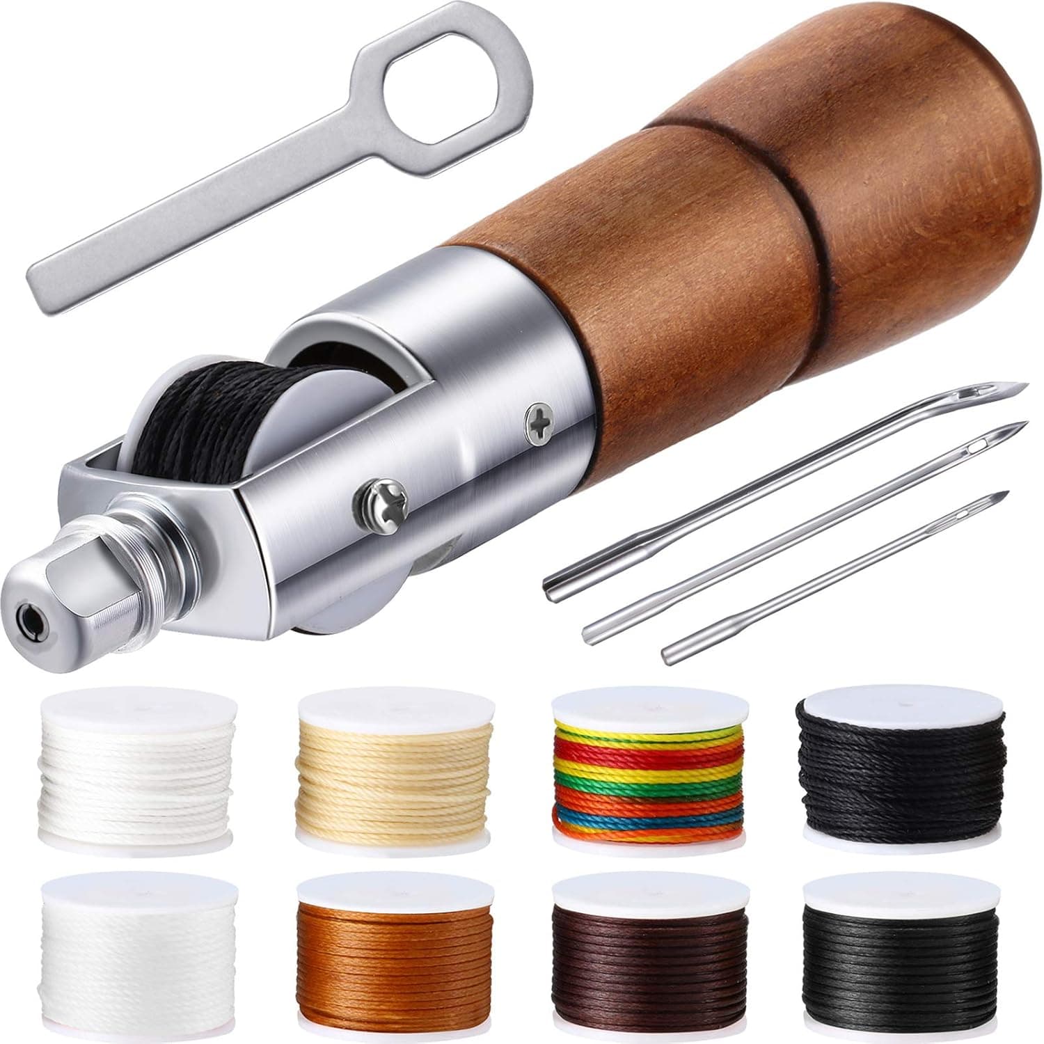 WILLBOND 12 Pieces Leather Sewing Awl Hand Stitcher with Craft Accessories Set
