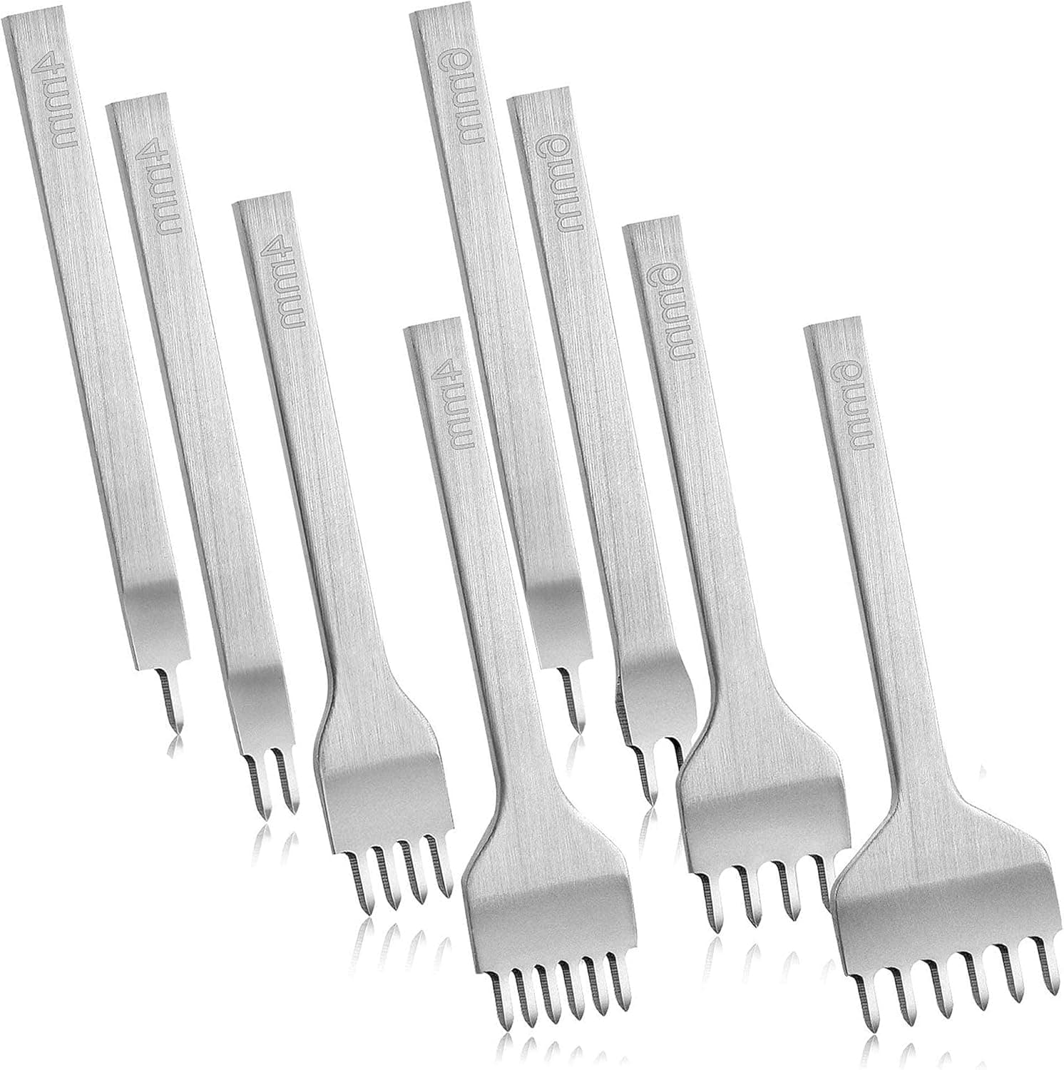 Akamino 8 Pieces Leather Chisel Set - 4mm 1/2/4/6 Prong and 6mm 1/2/4/6 Prong Leather Hole Punch Tool