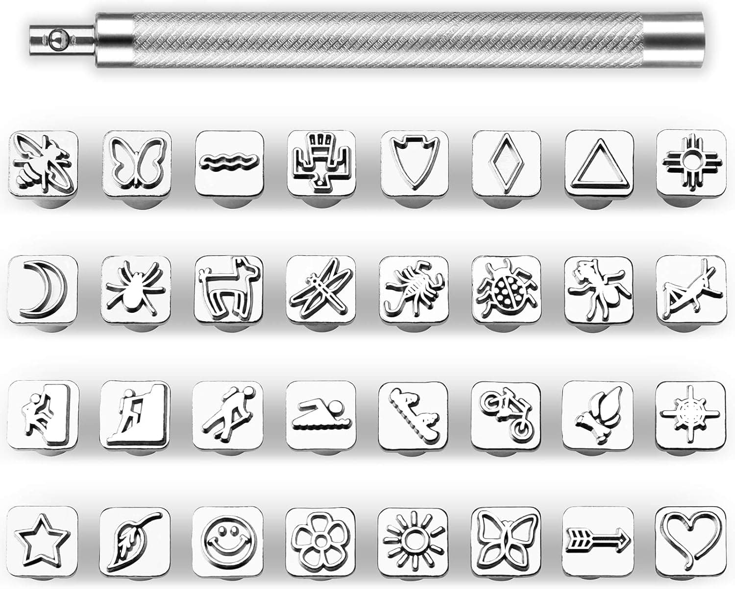 33 PCS Leather Stamping Tool Set, 32 PCS Leather Stamps Patterns + 1 Stamping Handle for Craft