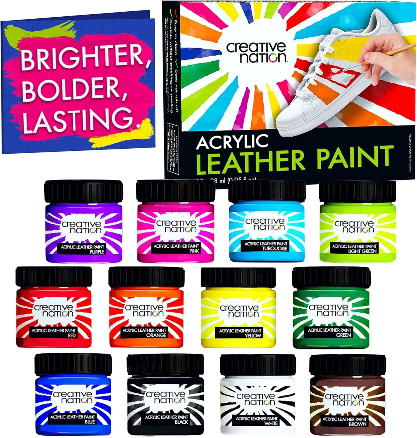 Creative Nation Acrylic Leather Paint for Shoes & Purses - Shoe Painting Kit for Sneakers - Colorful Sneaker Customization Kit