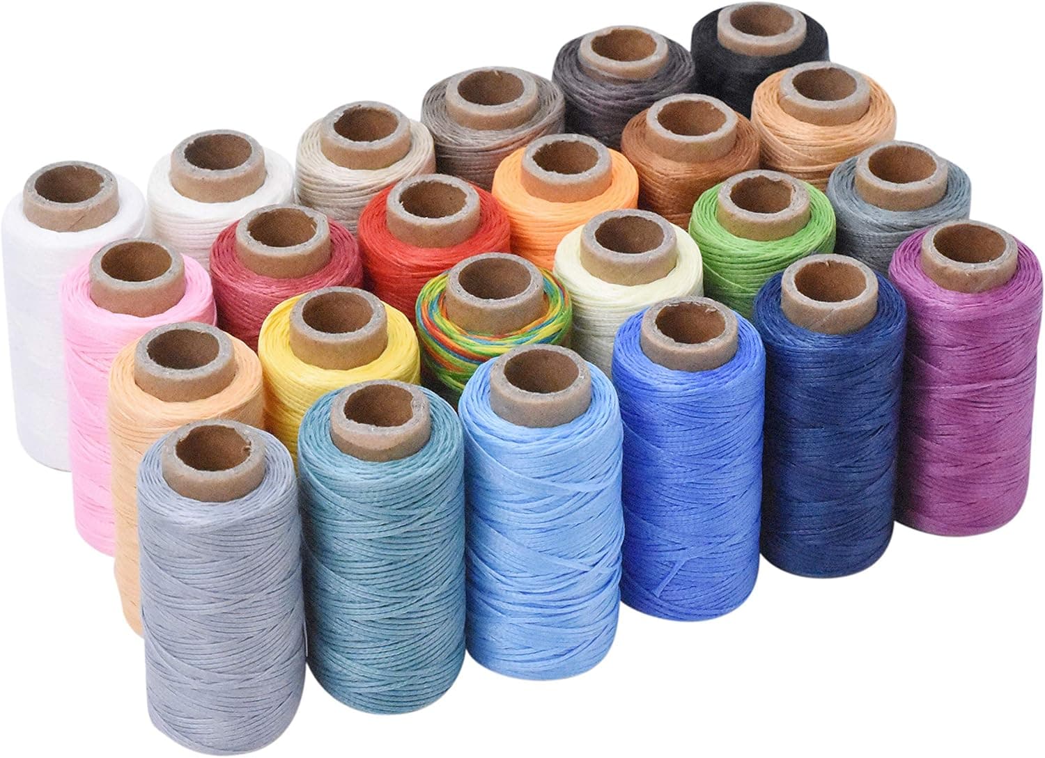 Mandala Crafts 24 Assorted Colors Flat Waxed Thread for Leather Sewing - 55 X 24 Yds 150D 0.8mm Polyester Leather Thread String