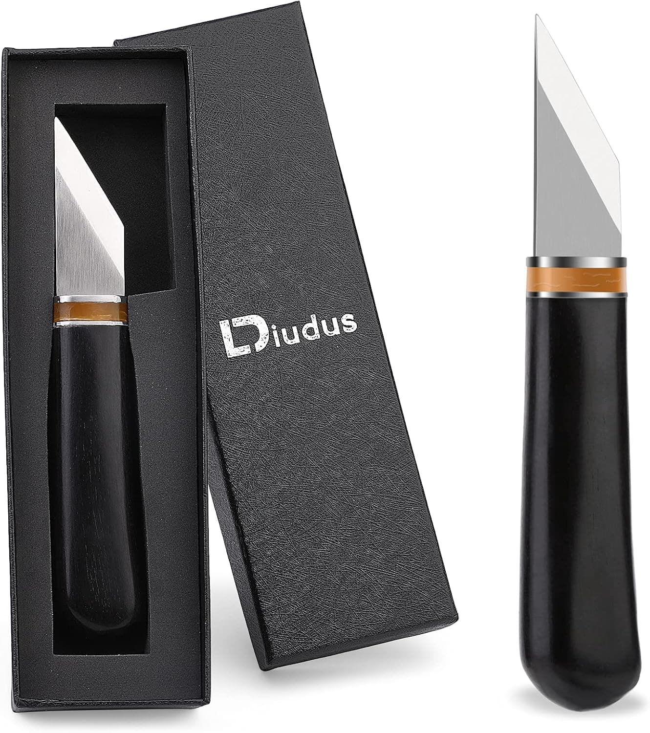 DIUDUS Leather Skiving Knife, Pointed Skiving Cutting Knife with Wooden Handle