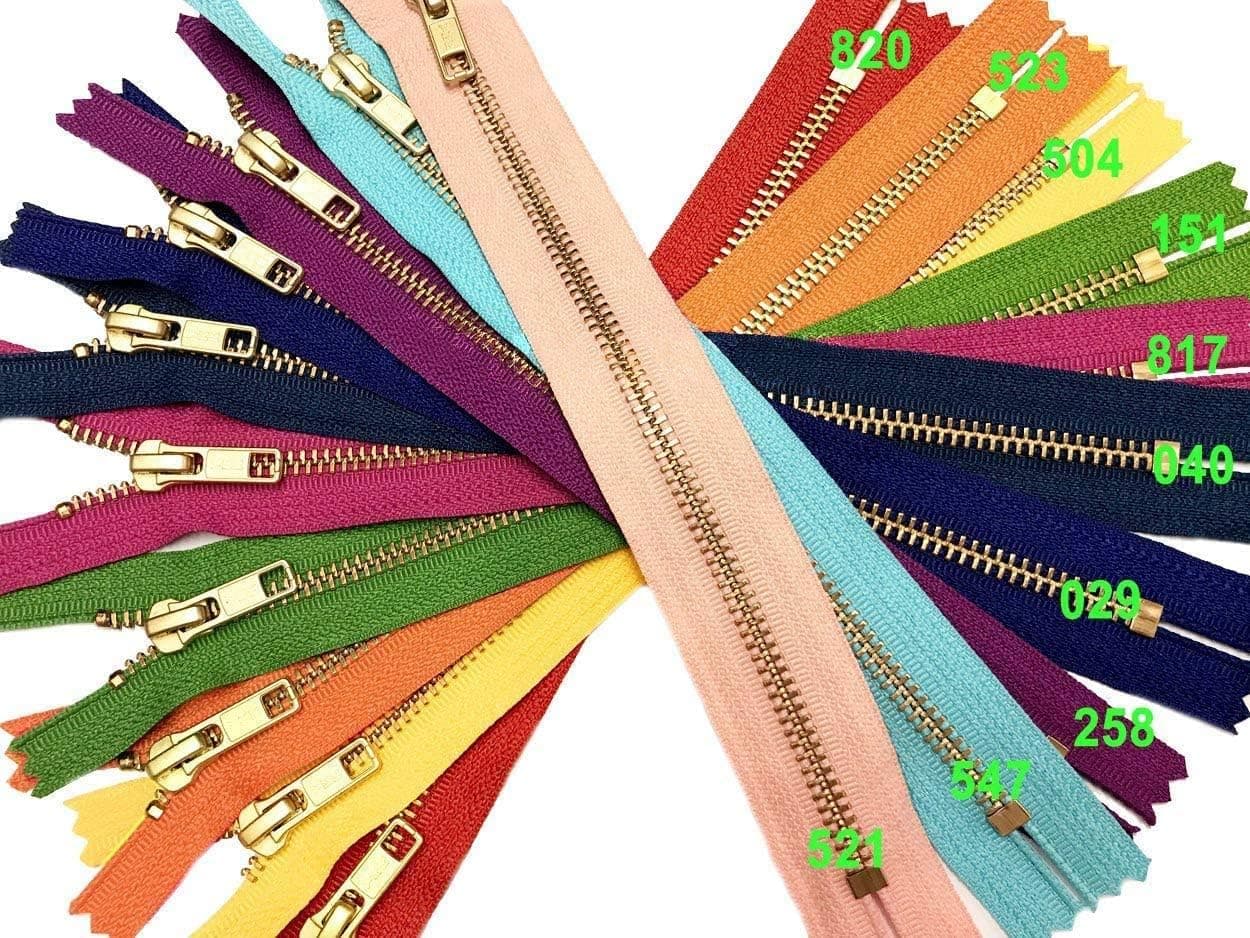 #5 9 Inch Metal Brass Handbag YKK Zipper Assortment - Brass Auto Lock, Medium Weight Closed Bottom, Made in the USA