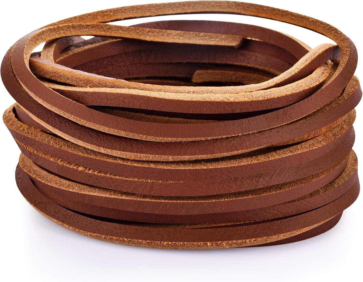 TeeLiy 3MM Flat Genuine Leather Cord - Natural Leather Lacing - Strip Cord Braiding String Brown (5 Yards)