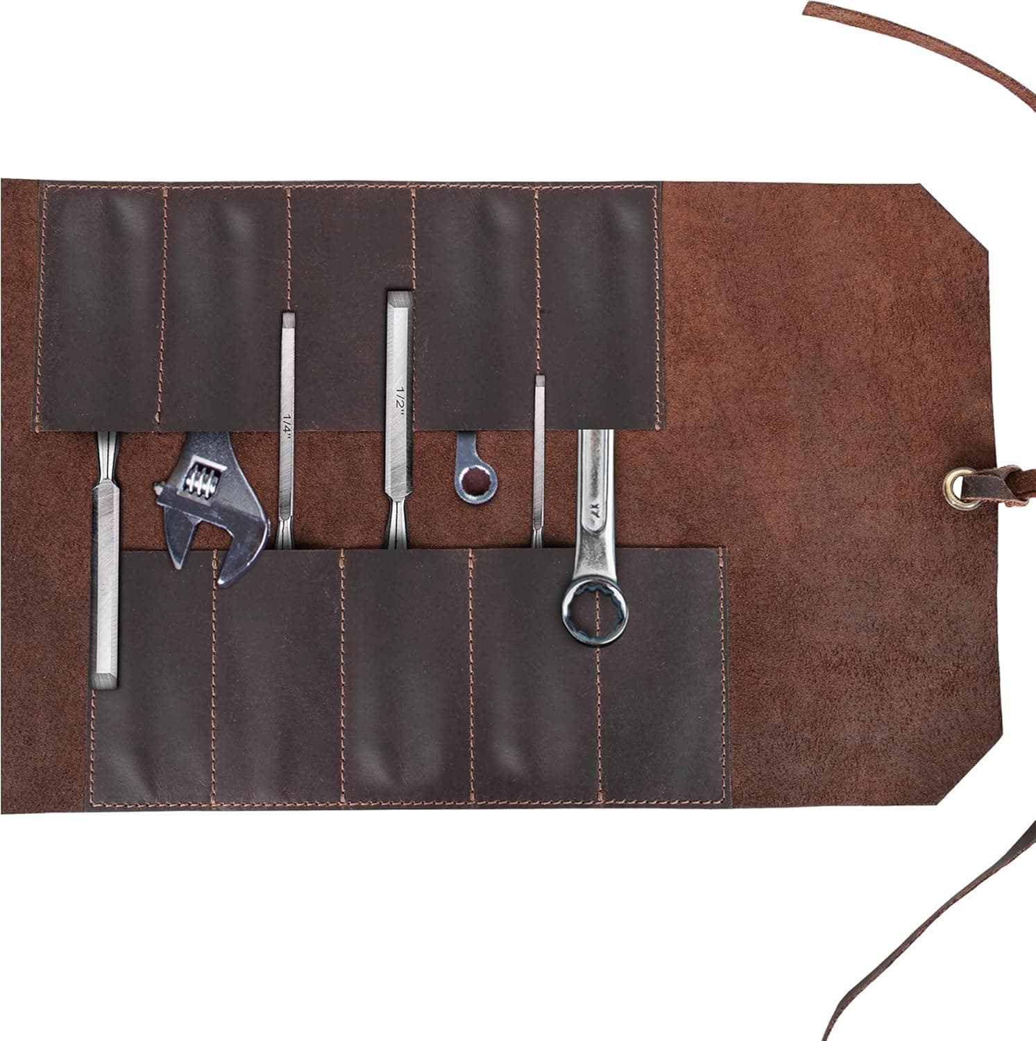 Roll Up Tool Bag - Wrench Roll Organizer - All In One Chisel Bag Storage Organizer - Vintage Tool Wrench Roll (Leather)
