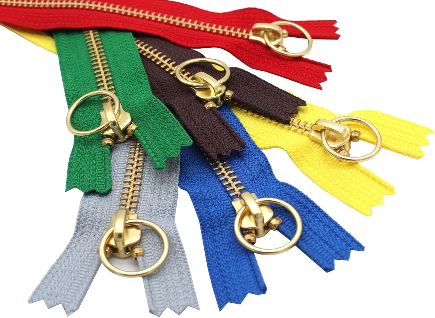 YKK #5 Metal Brass Closed Bottom Handbag/Craft Zippers - Ring Pull, Pick Color/Length (5 Zippers per Pack)