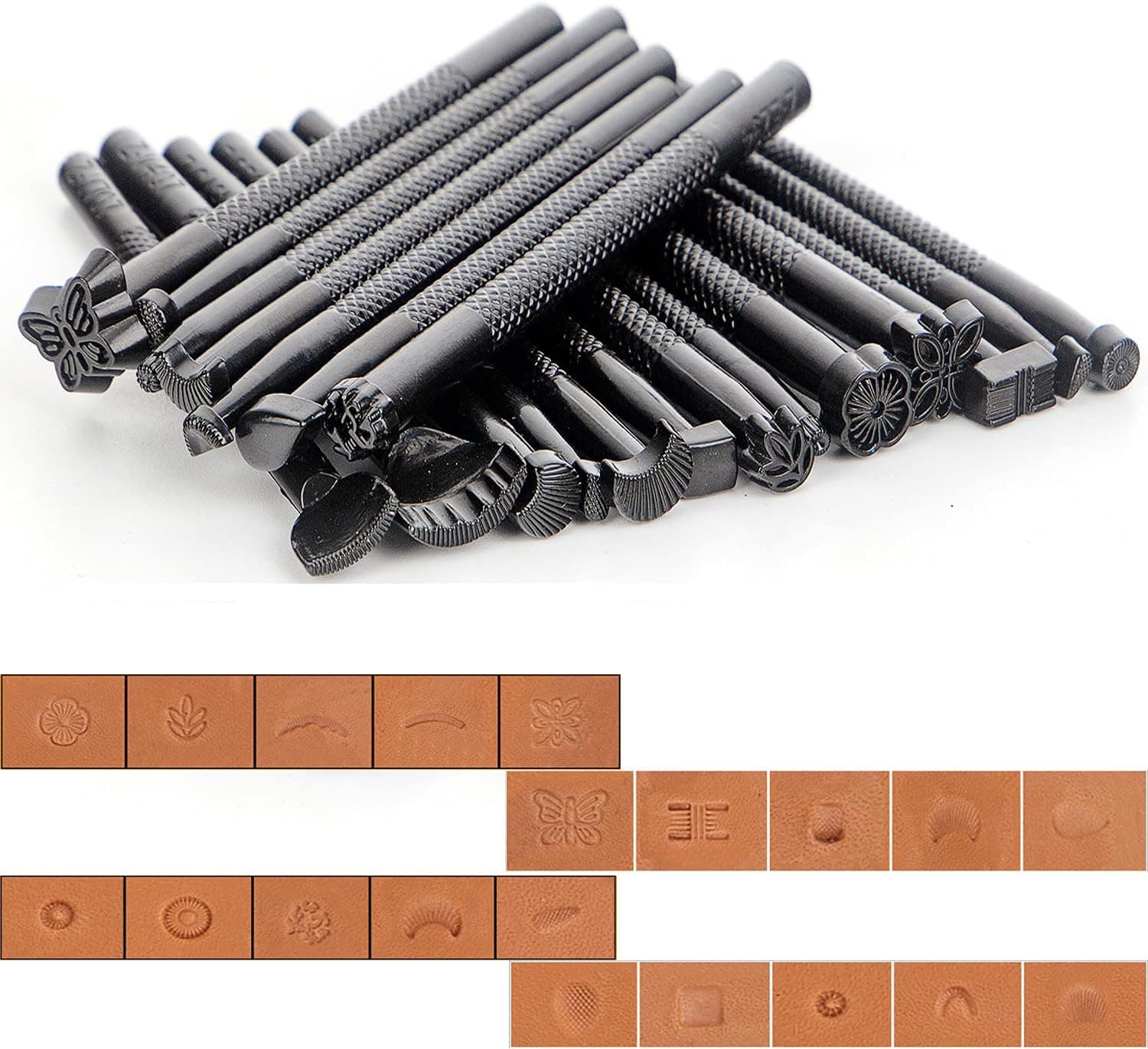 Leather Stamping Tools Set, 20 PCS Different Shape Stamp Punch Set, Carving Leather Craft Saddle Making Tools Kit