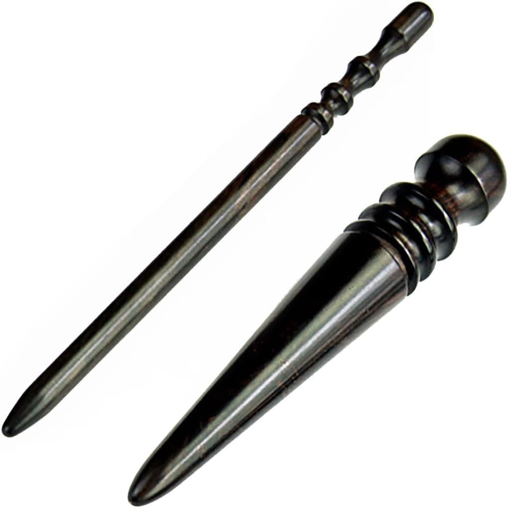 WUTA Ebony Wood Leather Burnisher, 2Pcs Professional Leather Edge Burnisher High Density Black Wood Edge Slicker (Round Head + Slim Stick)