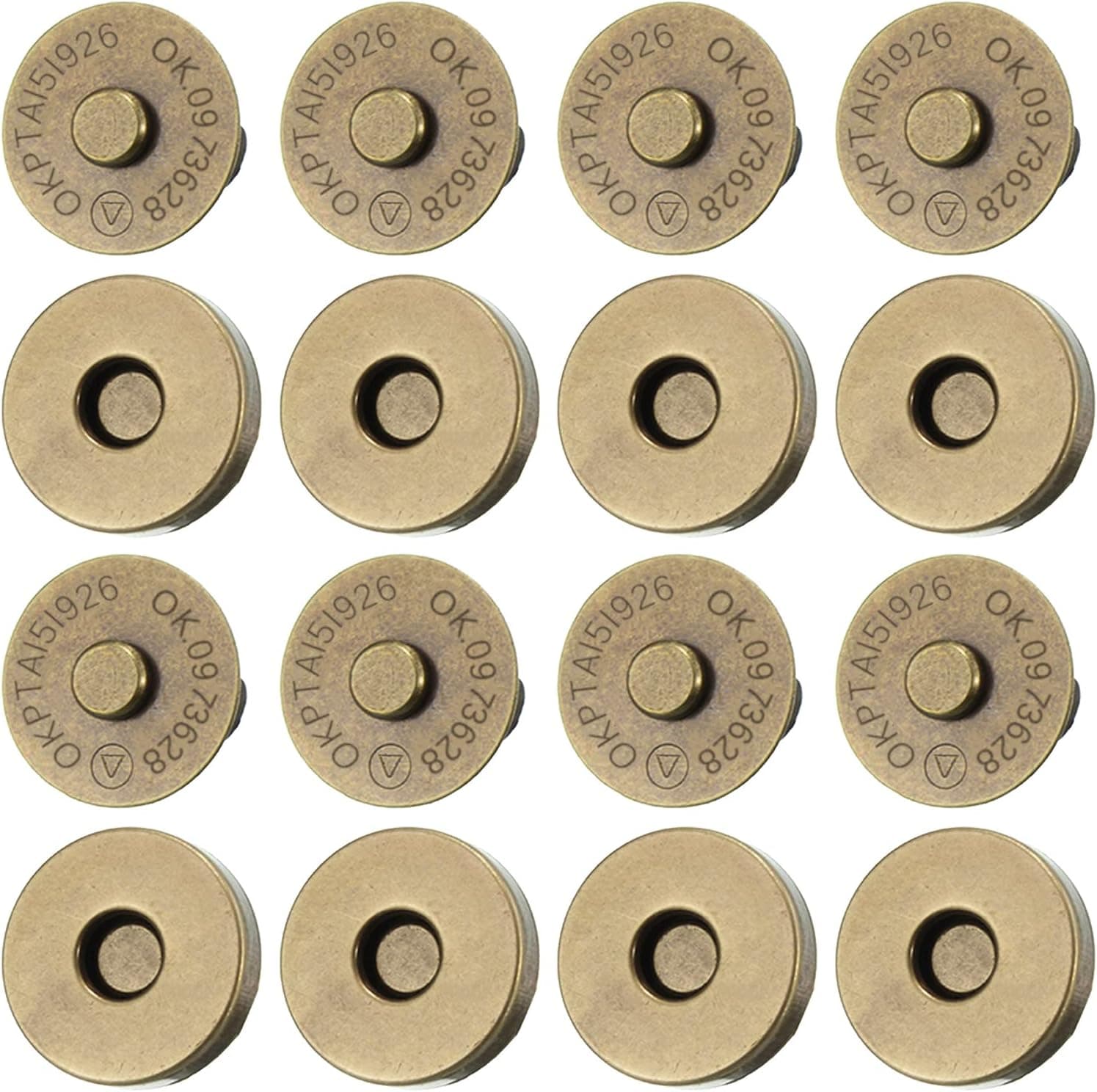 20 Set Magnetic Snaps, Purse Magnetic Bag Fastener Clasp Magnetic Button Replacement Kit (Bronze 14MM)