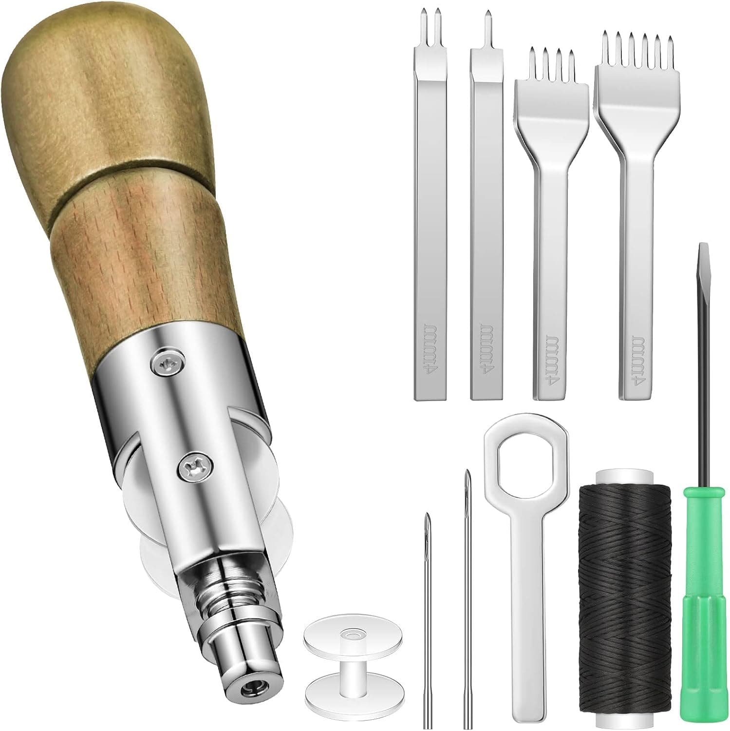 10 Pieces Sewing Awl Kit Leather Stitcher with 1/2/4/6 Hole Punches