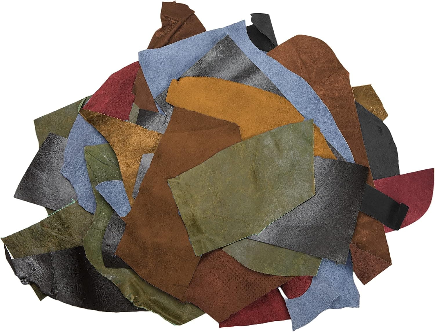 Wanderings Leather Scraps for Crafts - 3lbs Mixed Sizes Shapes with 36" Cord - Full Grain Buffalo Leather Remnants for Leather Crafting, Tooling, Jewelry, Wallets, Cricut