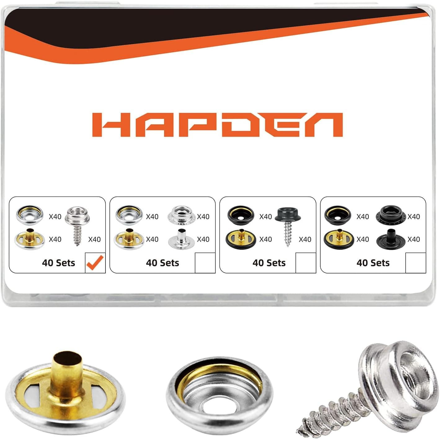 HAPDEN 120 Pcs Snap Buttons, Snap Fasteners Kit 15mm Stainless Steel Marine Grade Snaps for Clothing Leather Boat Cover