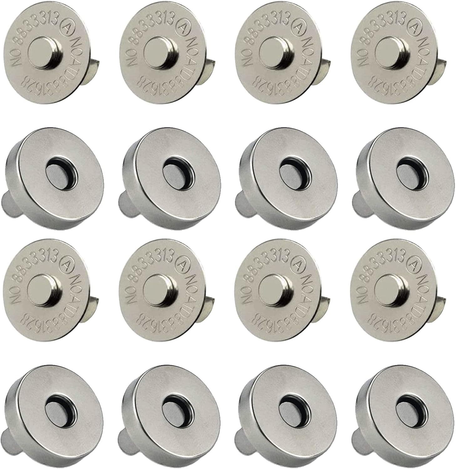 20 Set Magnetic Snaps, Purse Magnetic Bag Fastener Clasp Replacement Kit (Silver 18MM)