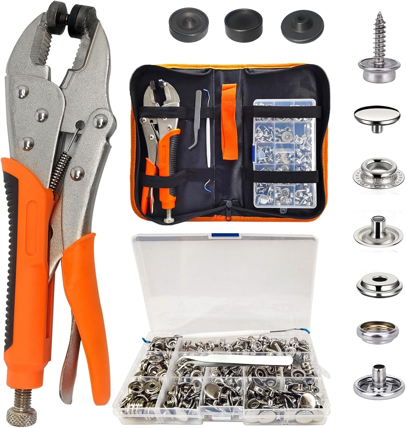 MinliGUY Snap Fasteners Kit, Heavy Duty Fastener Tool and 60-Set 15mm Marine Snaps Stainless Steel for Boat Covers/Canvas/Leather