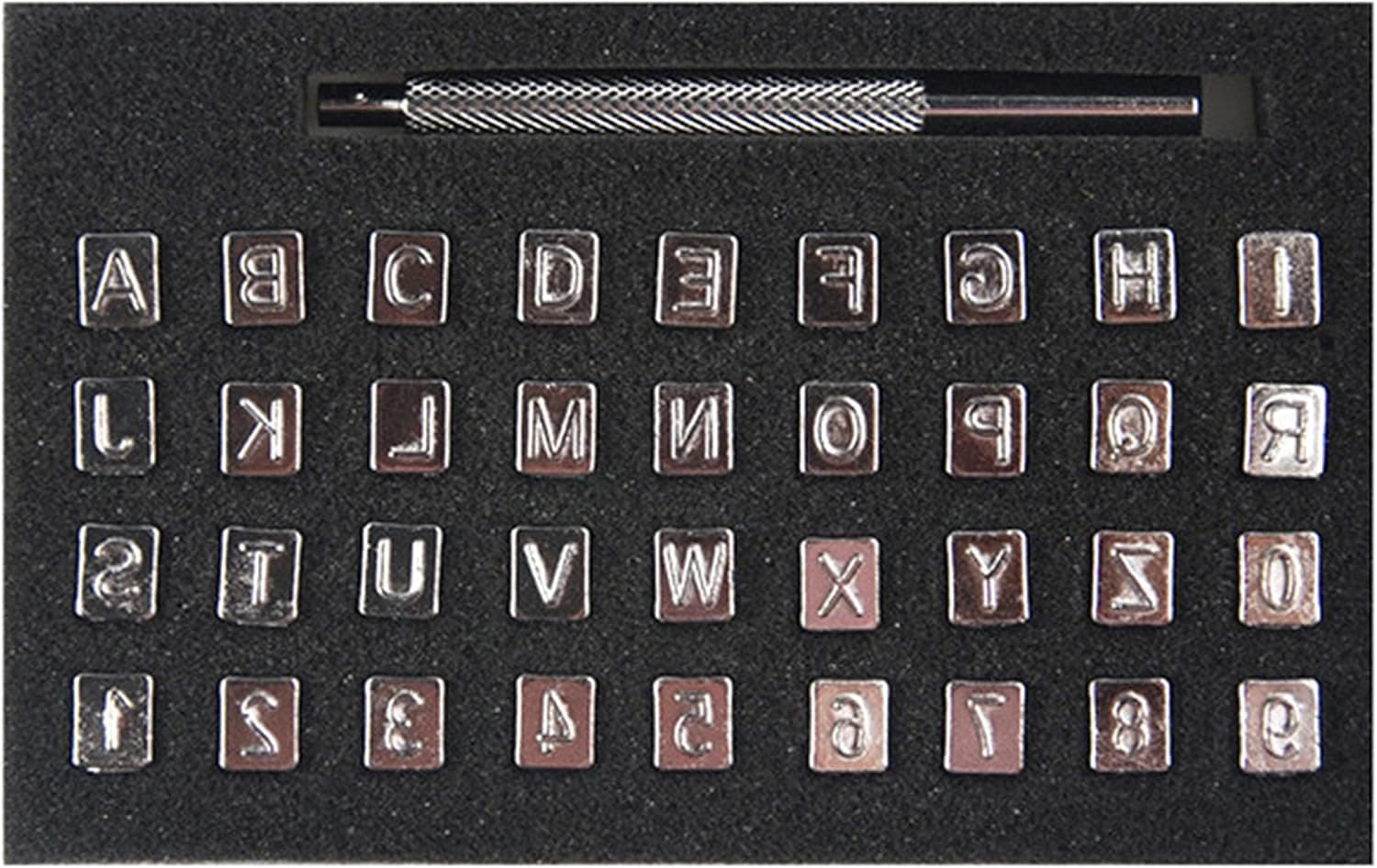 KIDENEI Leather Alphabet and Number Stamps Set, Capital Letters Stamp Set with Leather Craft Stamping Tool (6.5mm, Silver)