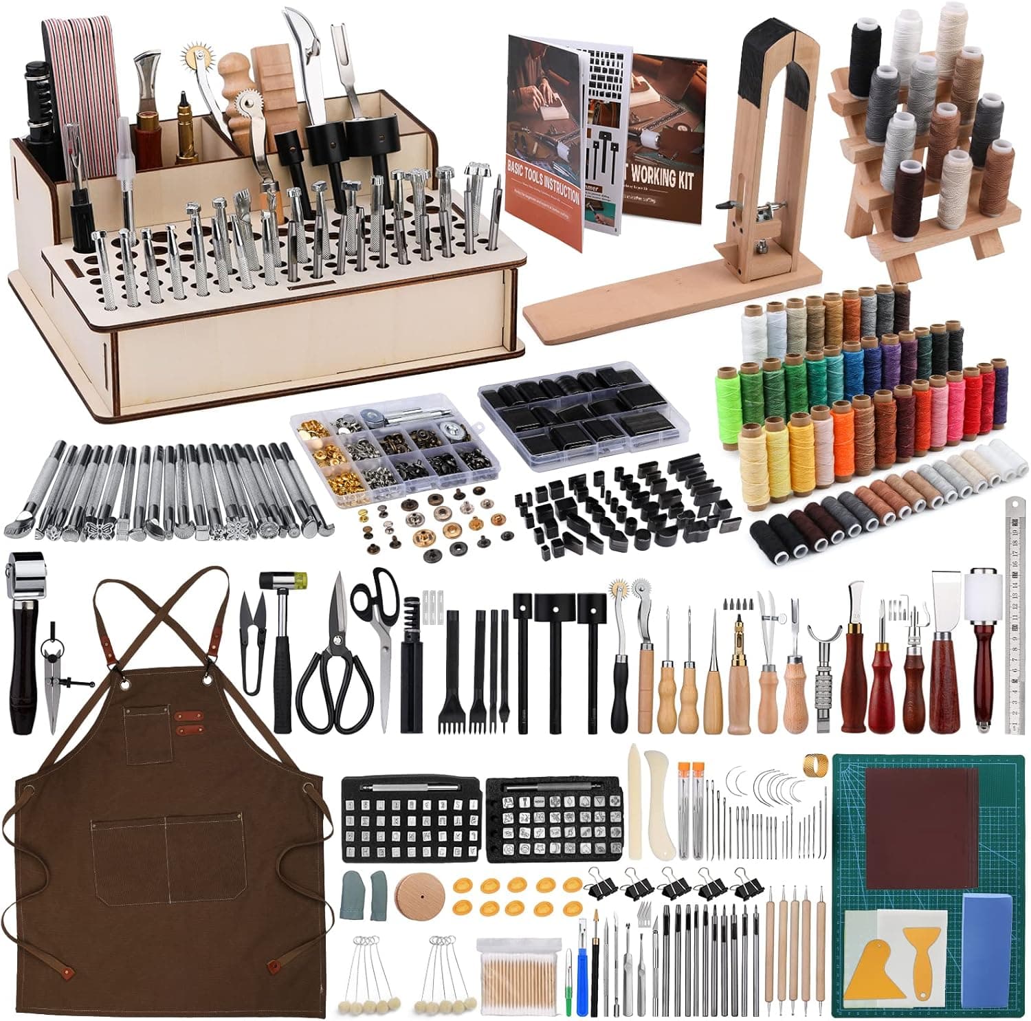 628Pcs Leather Working Tooling Set for Beginners with Leather Pony, Tooling Box, Stamping Punching Tools