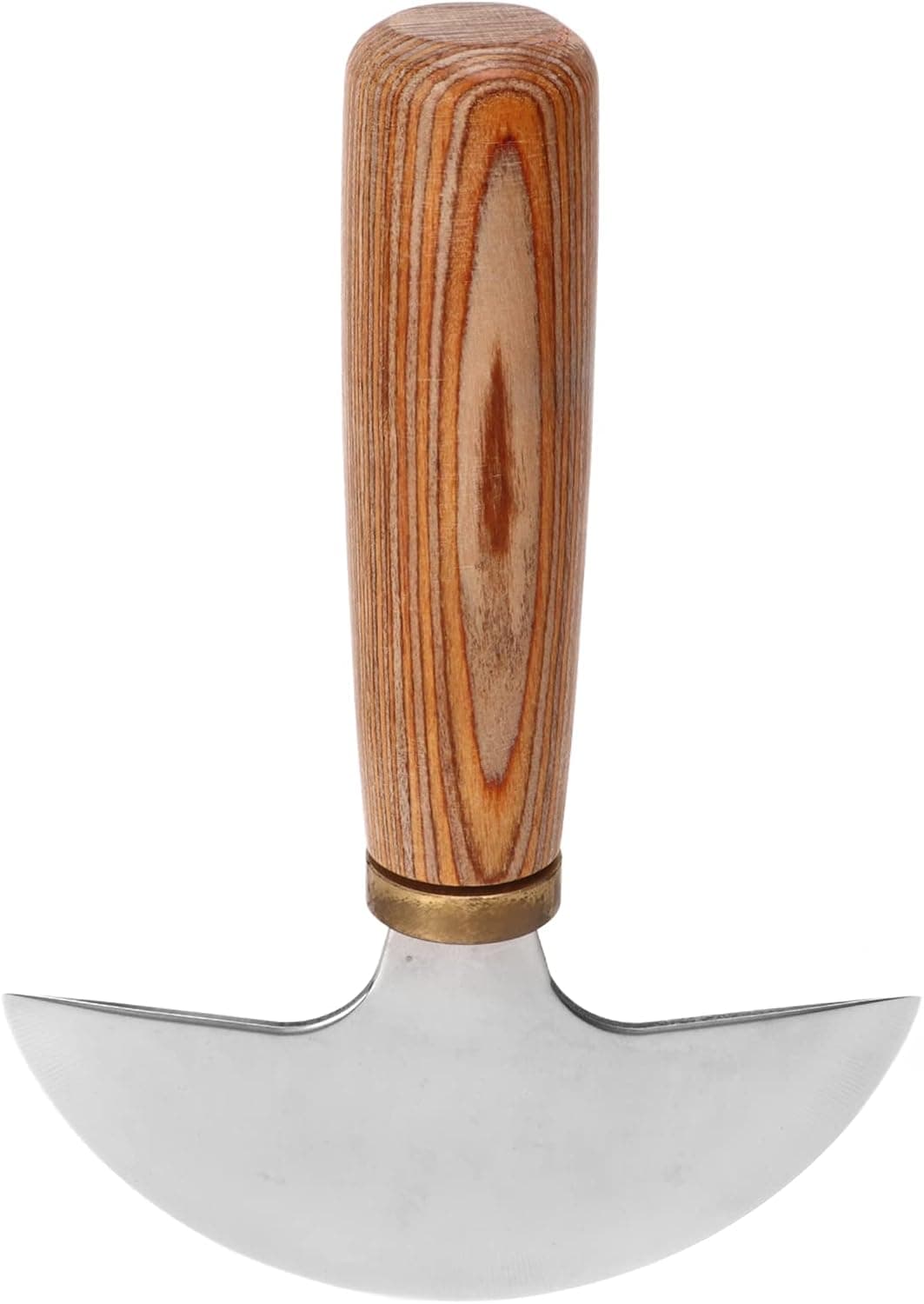 Leather Round Head Knife, High Carbon Steel Half Moon Leather Round Knife with Walnut Wooden Handle