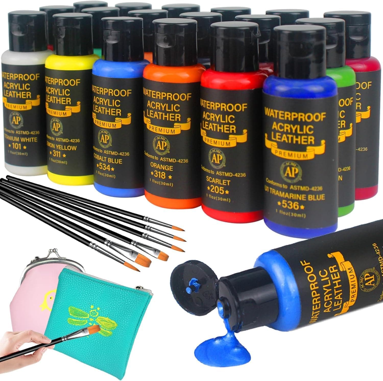 Colorful Acrylic Leather Paint Set, 18 Colors Leather Paint for Shoes, Premium Shoe Paint Kit for Sneakers, Bags, Purses