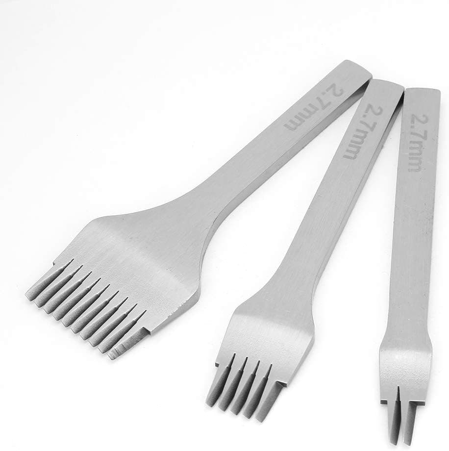 AUNMAS Leather Craft Tools Set (3Pcs), French Style Pricking Irons Saddlestitch Chisels, Steel Leatherworking Tools (2.7mm)