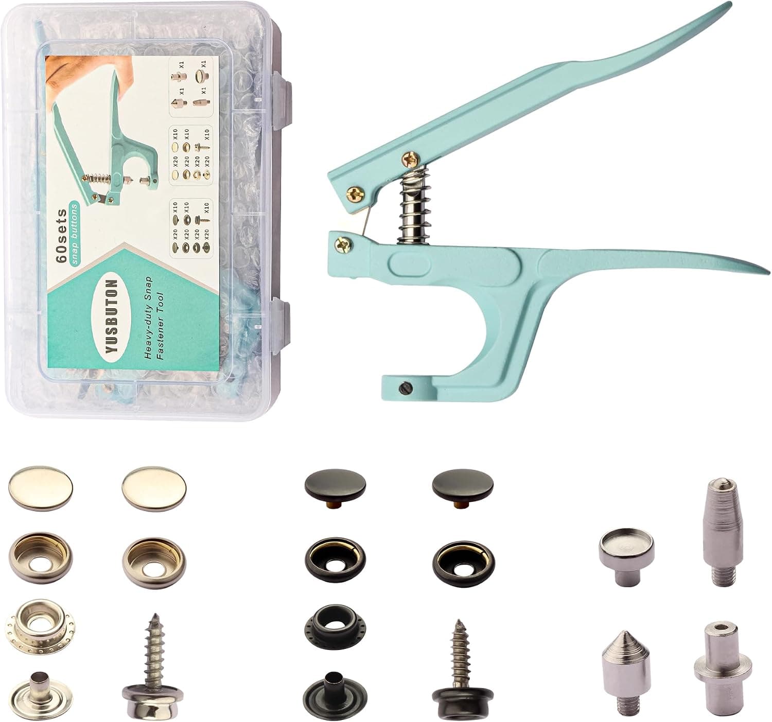 YUSBUTON Heavy Duty Snap Fastener Tool Kit, 60 pcs Canvas Snap Kit, 15mm Stainless Steel Marine Grade Boat Canvas Snaps