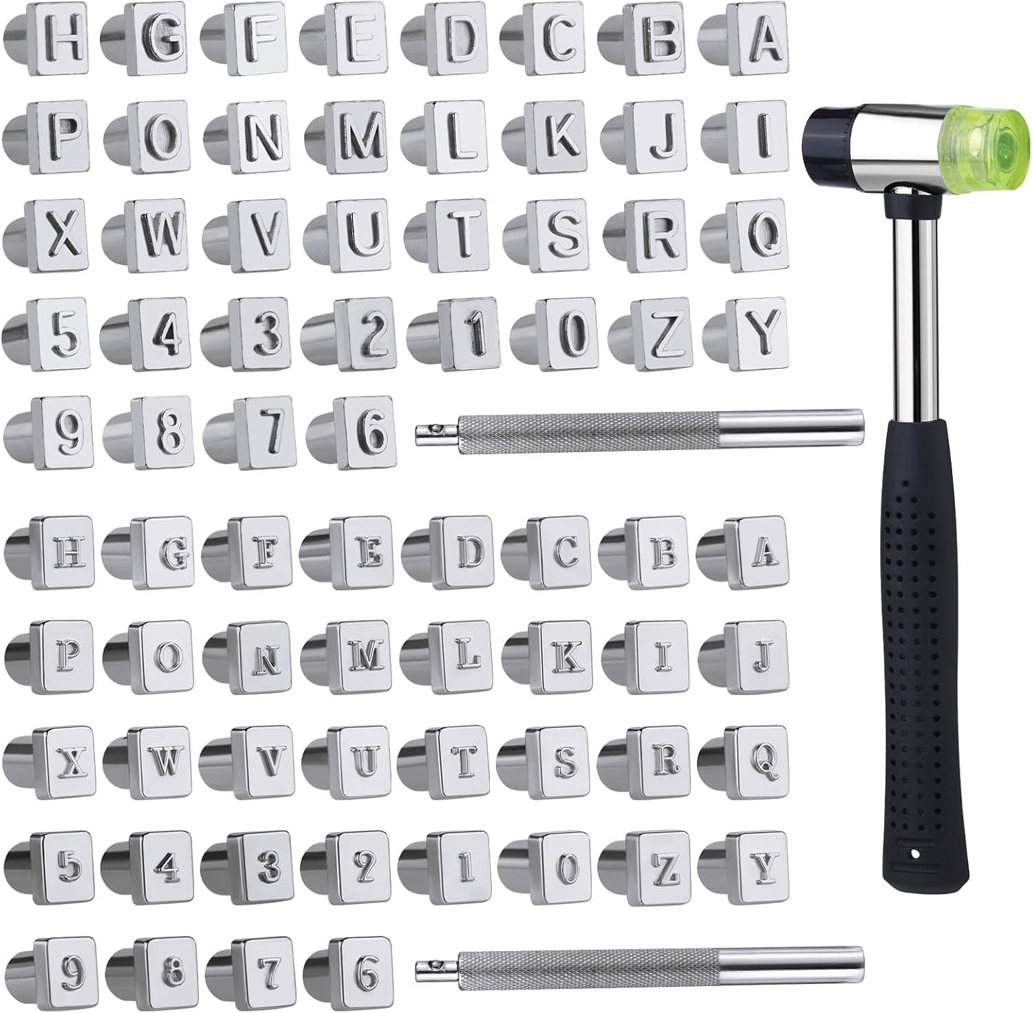 Wonvoc Leather Stamping Tools, 75 Pcs Leather Carving Tools, Letters and Numbers Patterns, Leather Carving Mallet